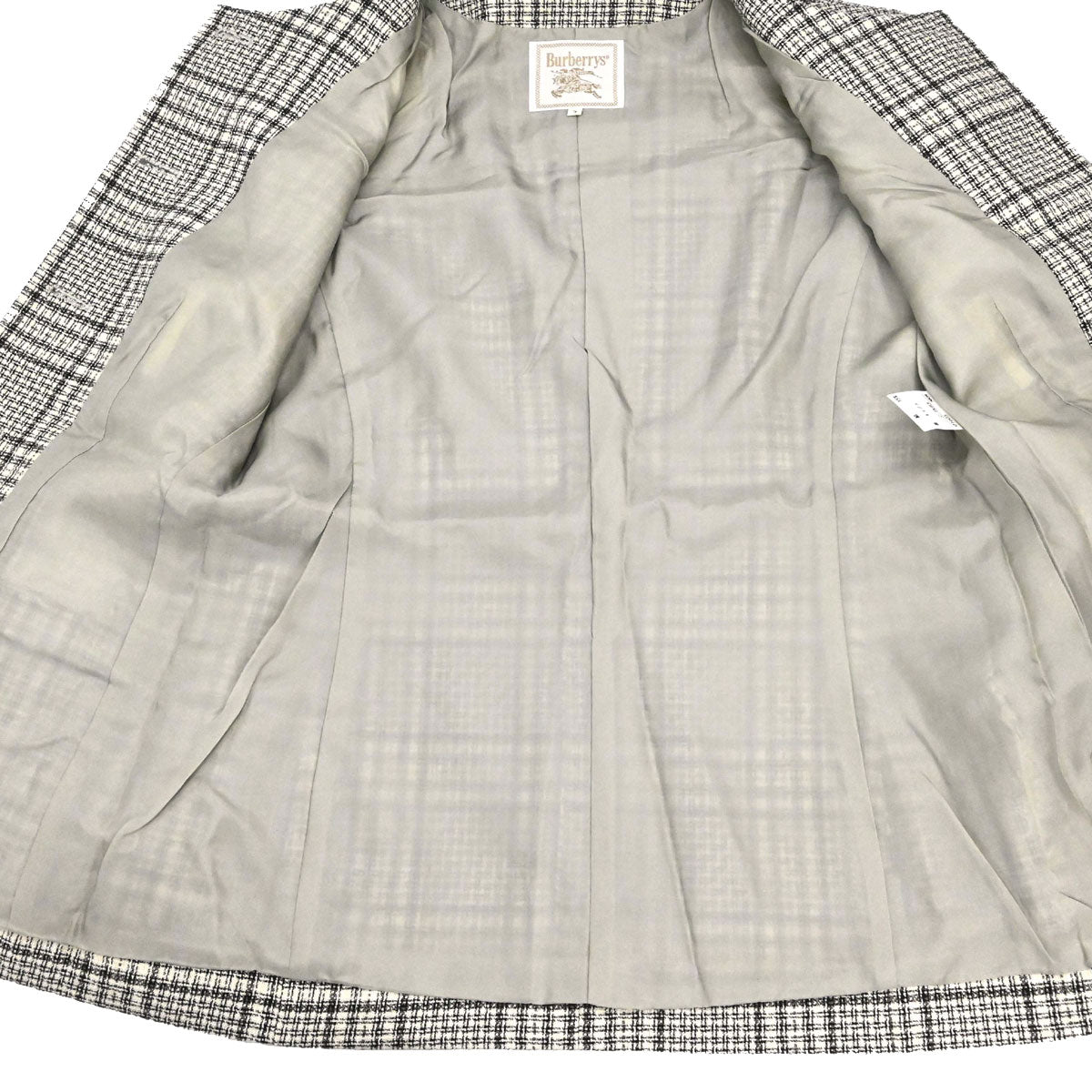 Burberrys Collarless Check Jacket Gray #34-36