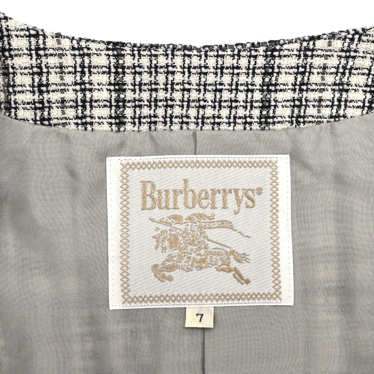 Burberrys Collarless Check Jacket Gray #34-36