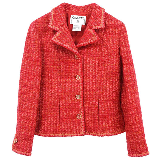 Chanel 2001 Single Breasted Jacket Tweed Red #40