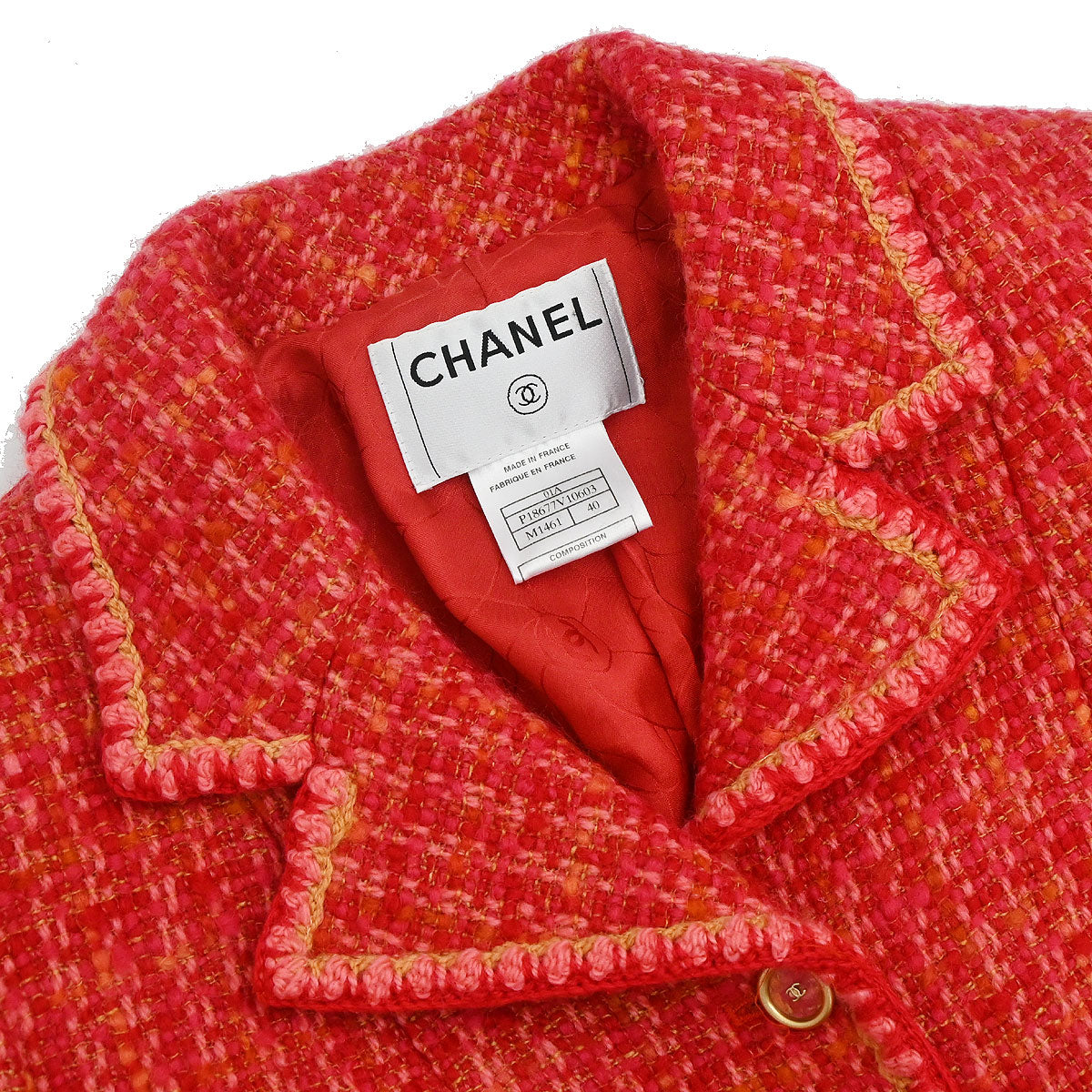Chanel 2001 Single Breasted Jacket Tweed Red #40