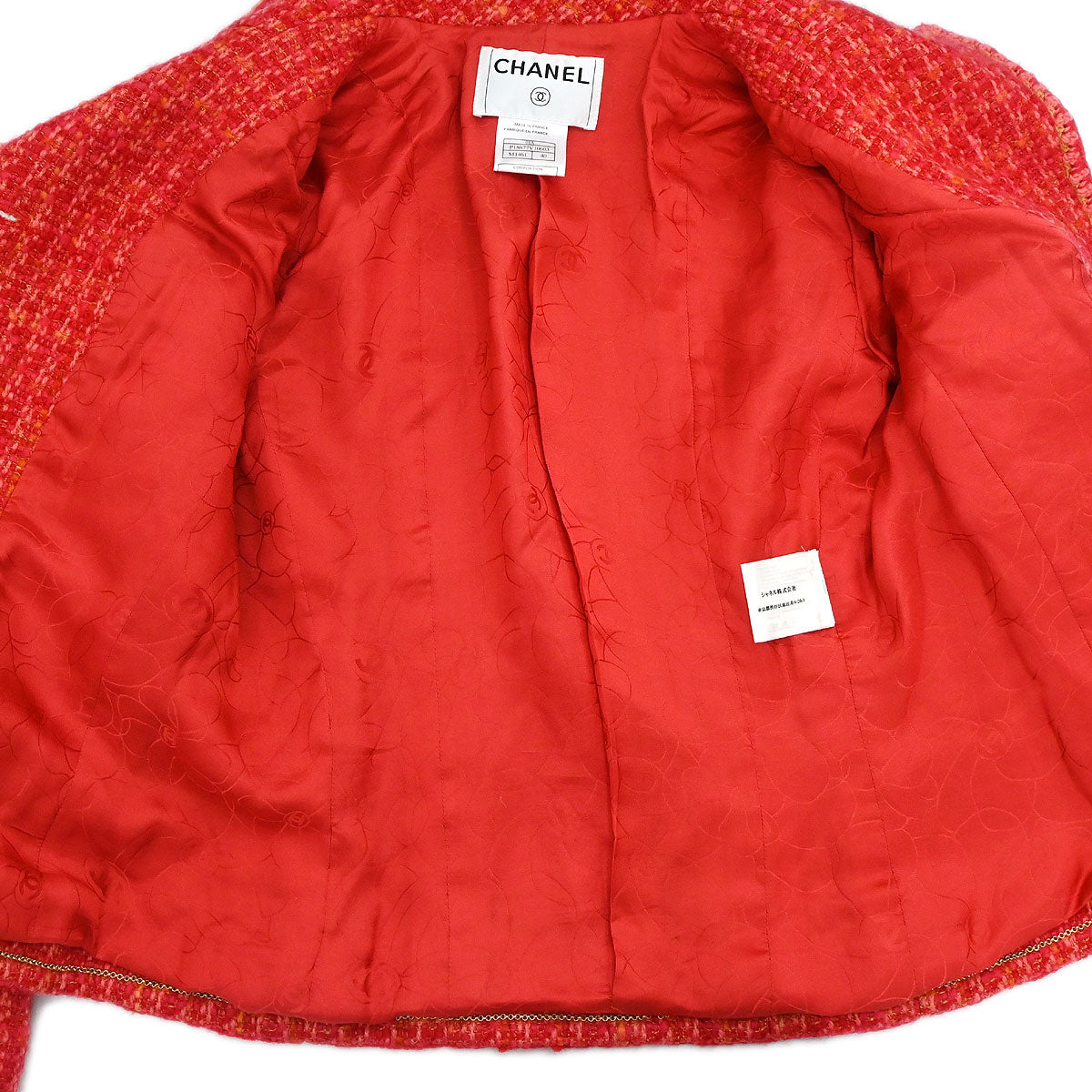 Chanel 2001 Single Breasted Jacket Tweed Red #40
