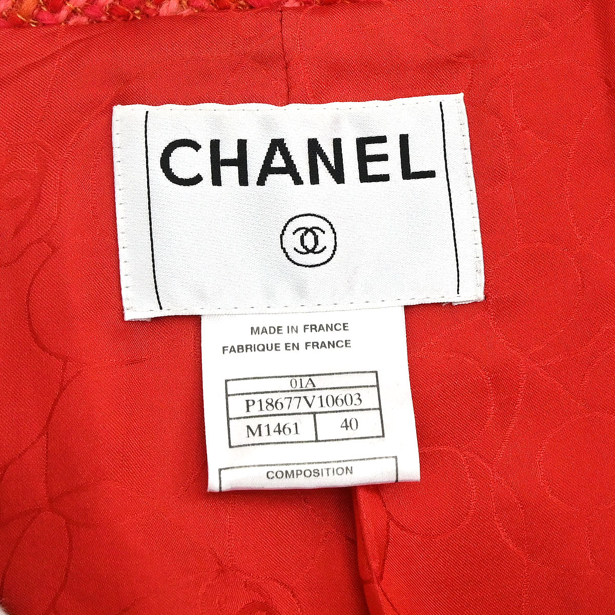 Chanel 2001 Single Breasted Jacket Tweed Red #40