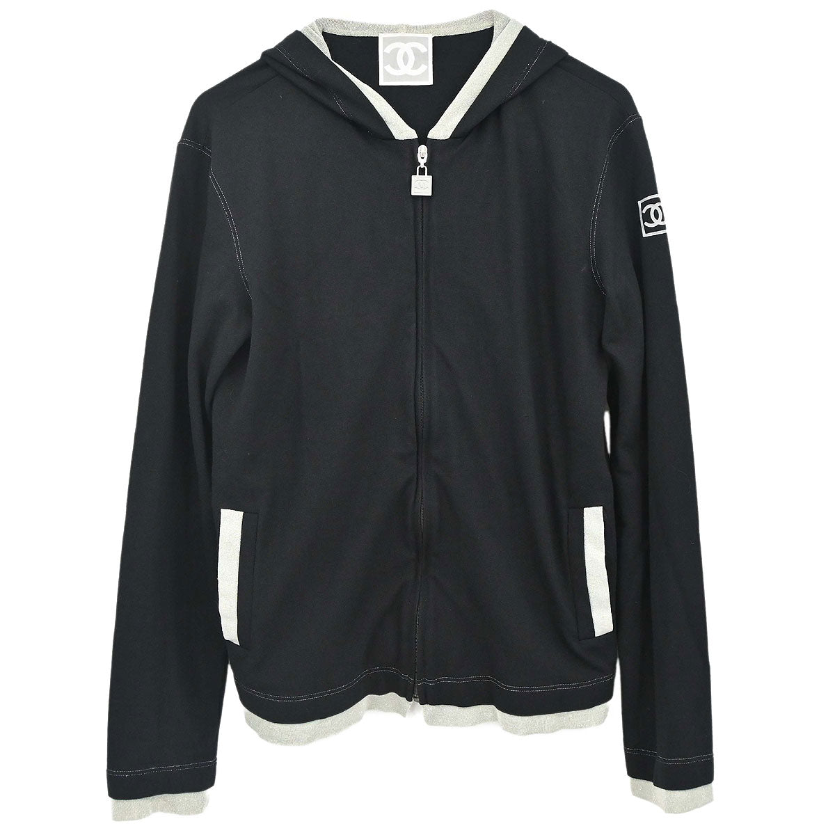 Chanel 2006 Sport Line Zip Up Hooded Jacket Black #36