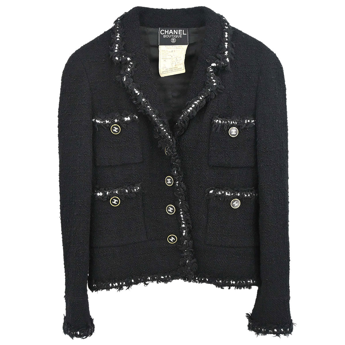 Chanel 1994AW Boutique Museum Black Jacket Braided Trim CC Buttons #34