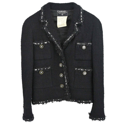 Chanel 1994AW Boutique Museum Black Jacket Braided Trim CC Buttons #34