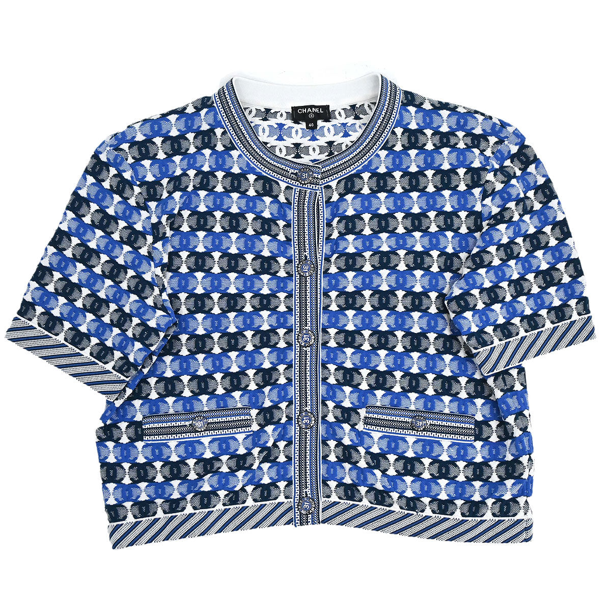 Chanel 2018-2019 Short Sleeve Knit CC Cardigan Blue #40