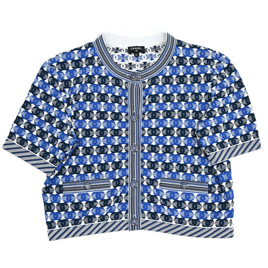 Chanel 2018-2019 Short Sleeve Knit CC Cardigan Blue #40