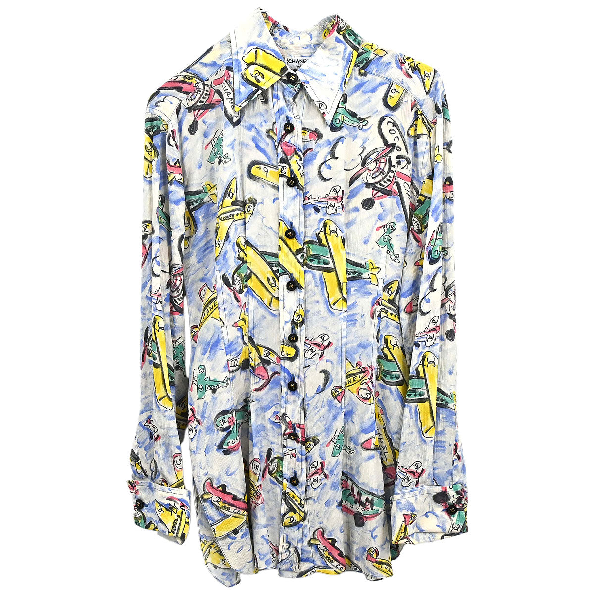 Chanel 1994SS Airplane Print Silk Shirt