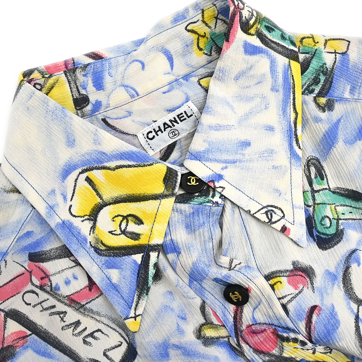Chanel 1994SS Airplane Print Silk Shirt