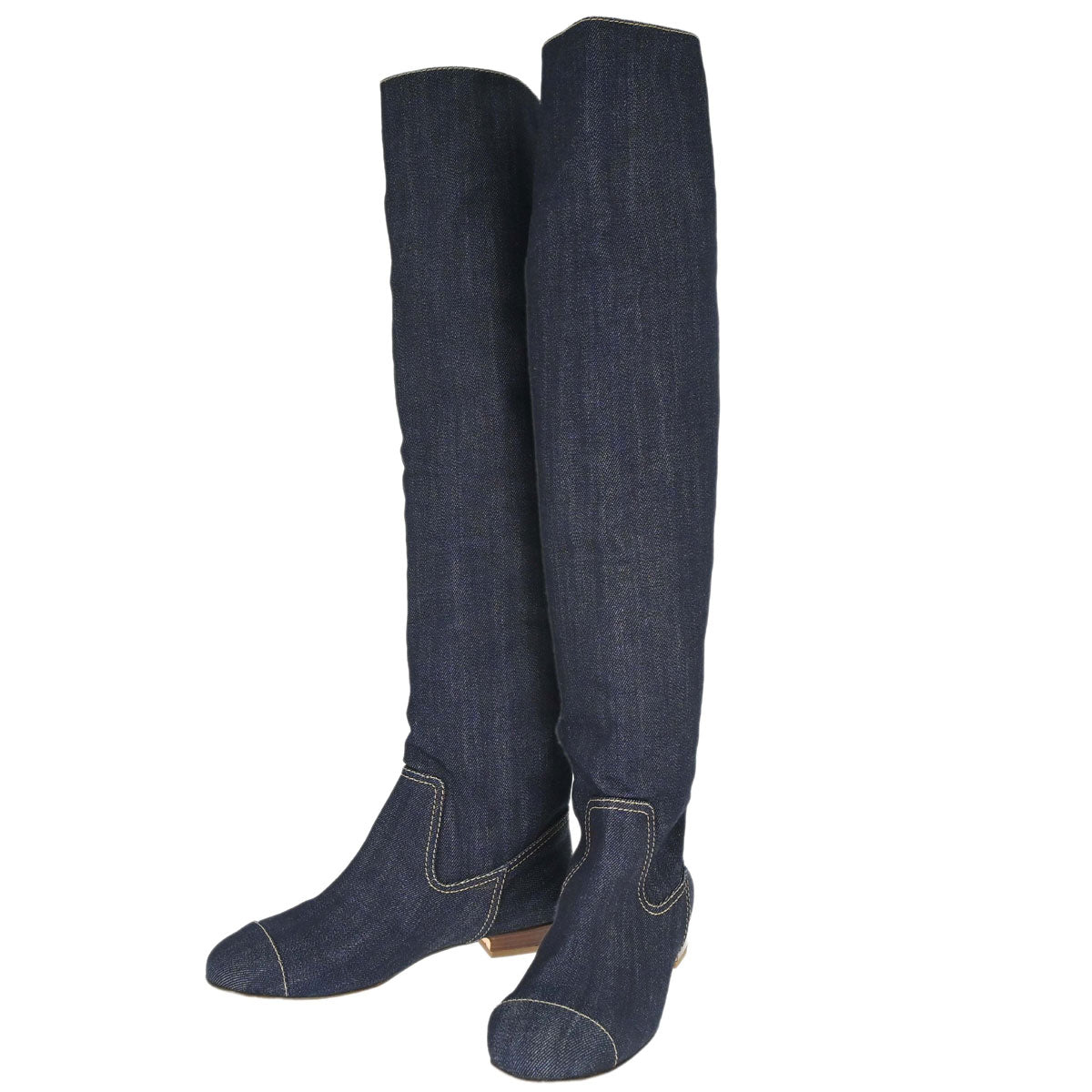 Chanel * Boots Shoes Denim Indigo Shoes #38 1/2