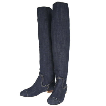 Chanel * Boots Shoes Denim Indigo Shoes #38 1/2
