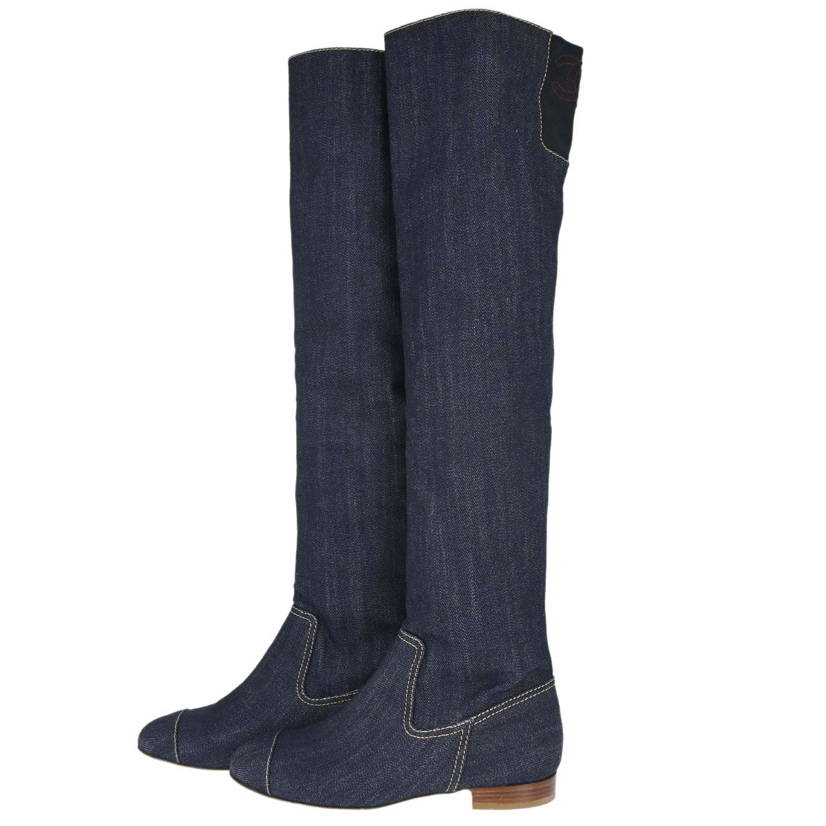 Chanel * Boots Shoes Denim Indigo Shoes #38 1/2