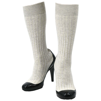 Chanel * Sock Boots Shoes Black Light Gray Shoes #38 1/2