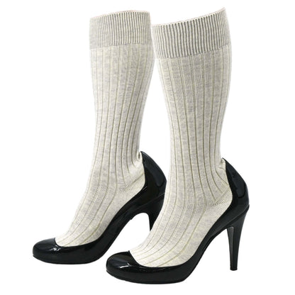 Chanel * Sock Boots Shoes Black Light Gray Shoes #38 1/2