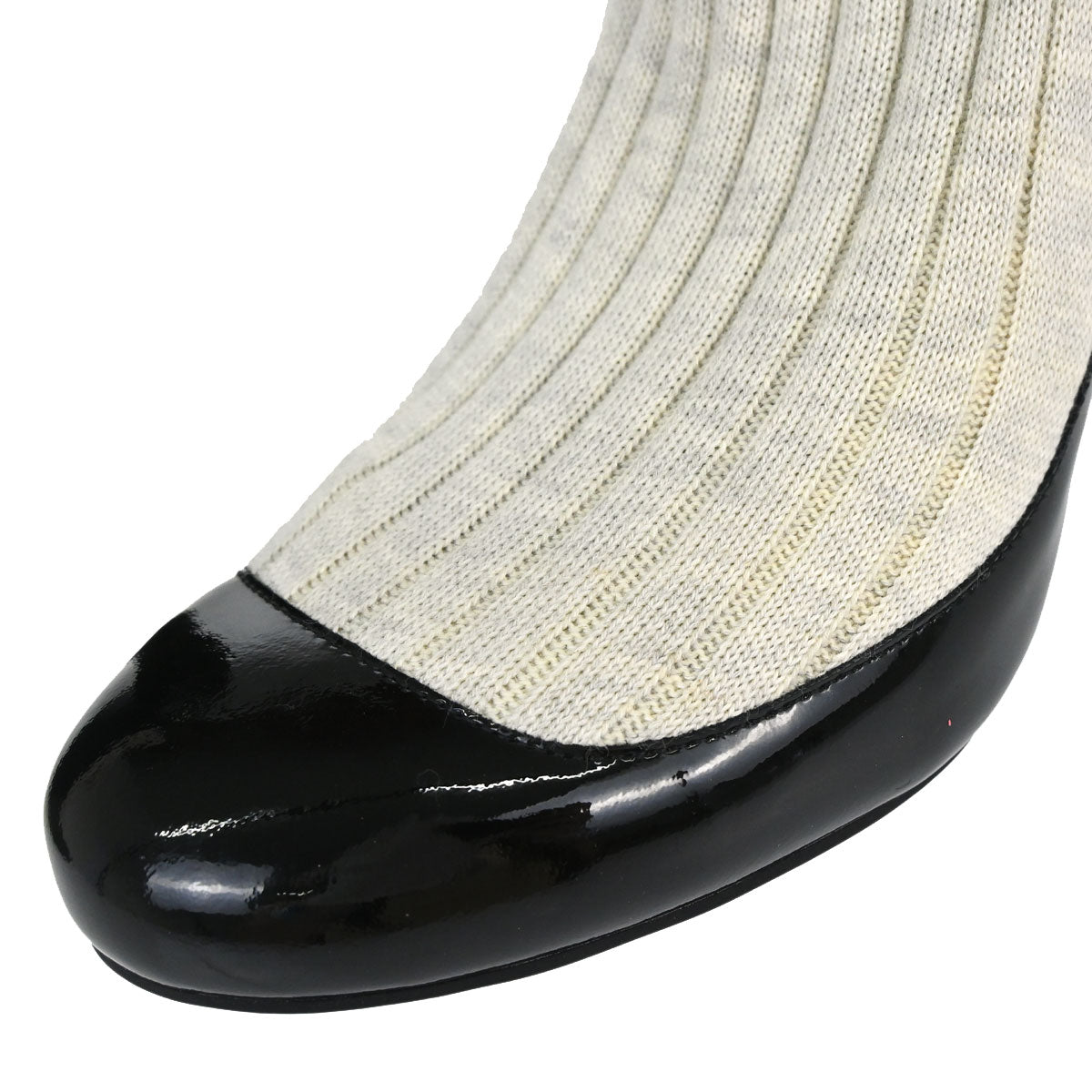 Chanel * Sock Boots Shoes Black Light Gray Shoes #38 1/2