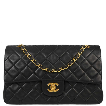 Chanel 1996-1997 Black Lambskin Medium Classic Double Flap Shoulder Bag