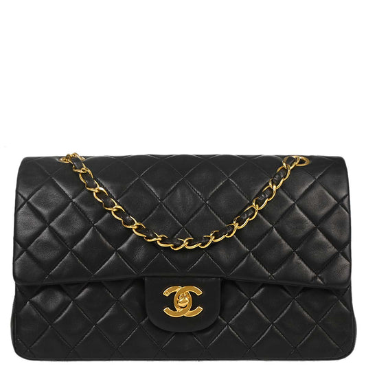 Chanel 1996-1997 Black Lambskin Medium Classic Double Flap Shoulder Bag