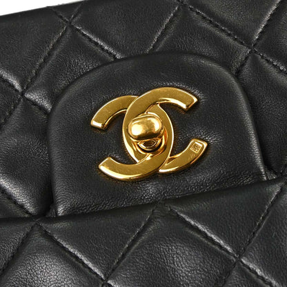 Chanel 1996-1997 Black Lambskin Medium Classic Double Flap Shoulder Bag