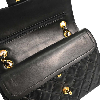 Chanel 1996-1997 Black Lambskin Medium Classic Double Flap Shoulder Bag