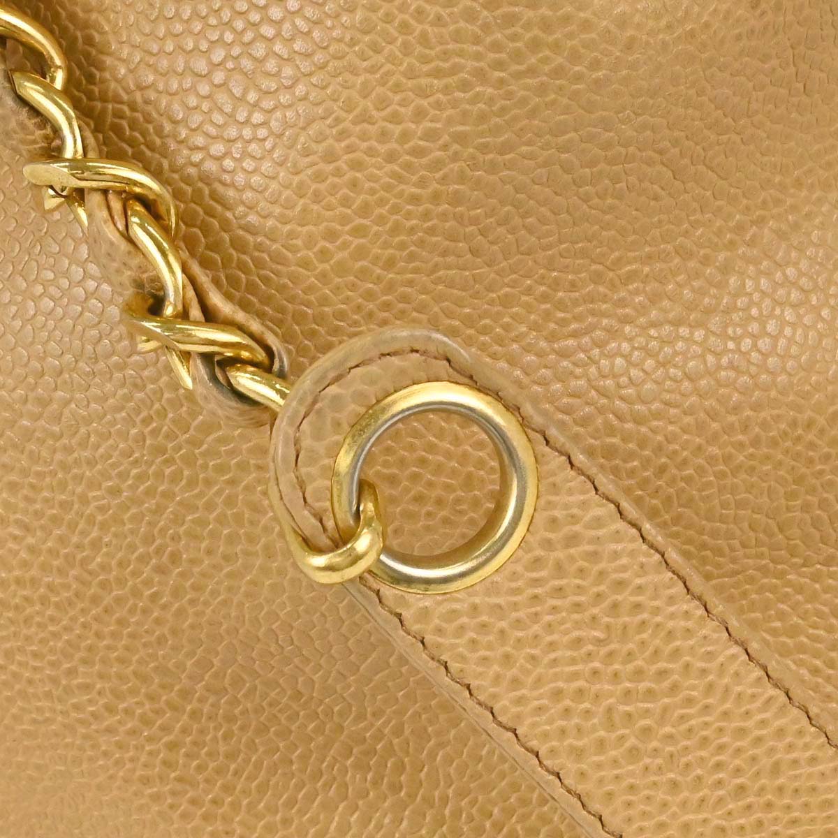 Chanel 1991-1994 Beige Caviar Skin Triple CC Drawstring Shoulder Bag