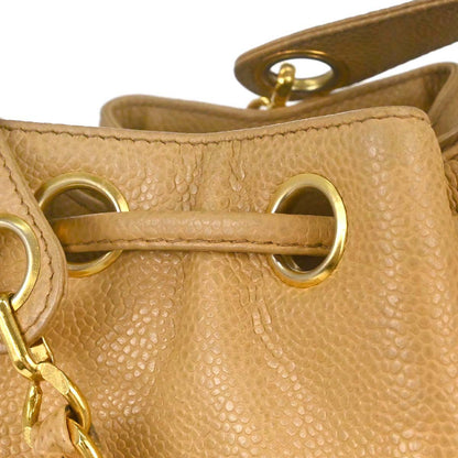 Chanel 1991-1994 Beige Caviar Skin Triple CC Drawstring Shoulder Bag