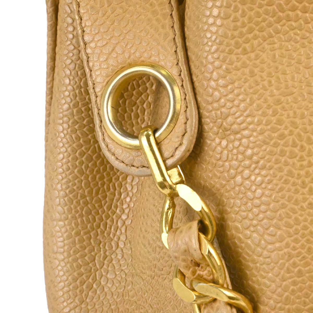 Chanel 1991-1994 Beige Caviar Skin Triple CC Drawstring Shoulder Bag