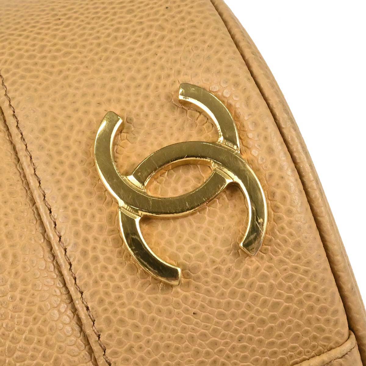 Chanel 1991-1994 Beige Caviar Skin Triple CC Drawstring Shoulder Bag