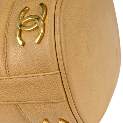 Chanel 1991-1994 Beige Caviar Skin Triple CC Drawstring Shoulder Bag