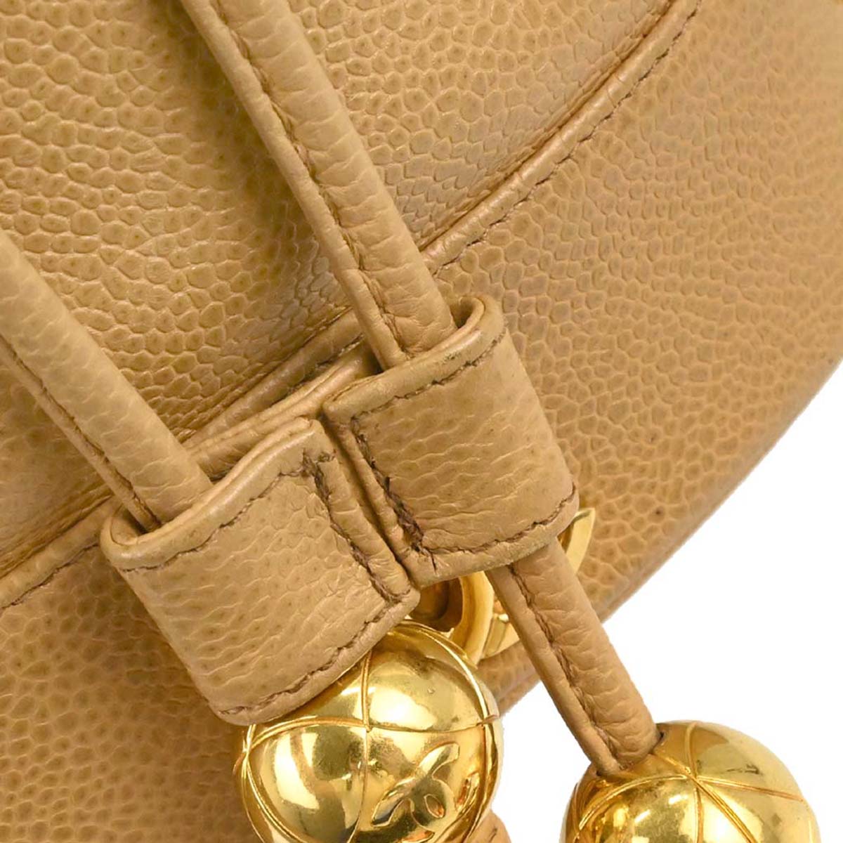 Chanel 1991-1994 Beige Caviar Skin Triple CC Drawstring Shoulder Bag