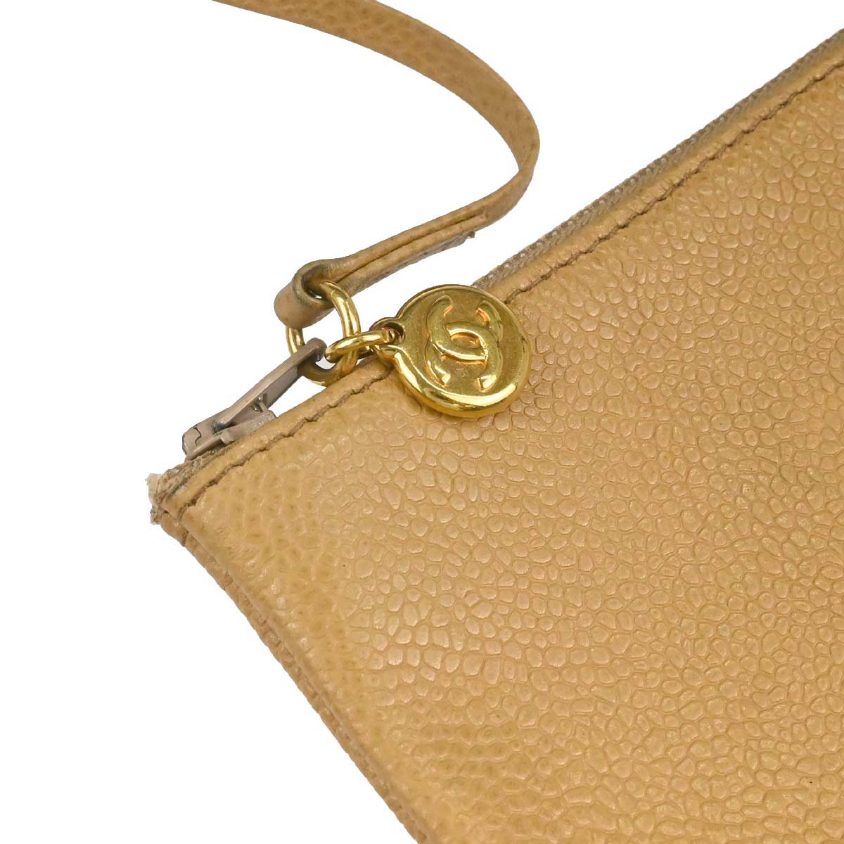 Chanel 1991-1994 Beige Caviar Skin Triple CC Drawstring Shoulder Bag