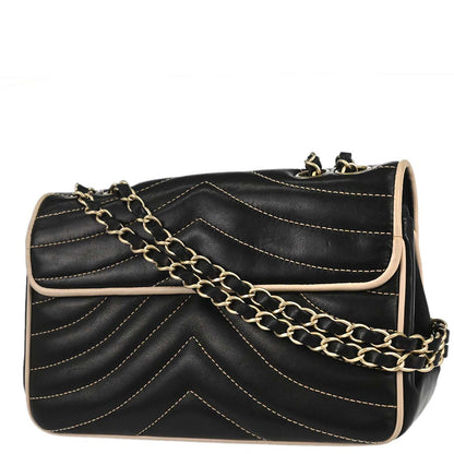 Chanel 2003-2004 Black Lambskin Chevron Single Flap Shoulder Bag