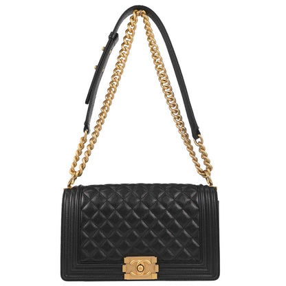 Boy Chanel Black Caviar Skin Medium Chain Shoulder Bag