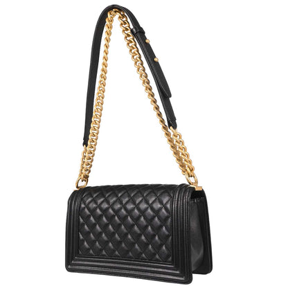 Boy Chanel Black Caviar Skin Medium Chain Shoulder Bag