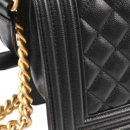 Boy Chanel Black Caviar Skin Medium Chain Shoulder Bag