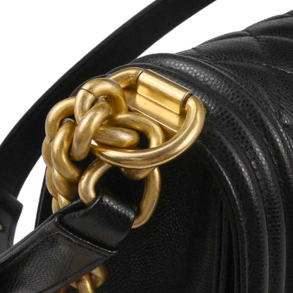 Boy Chanel Black Caviar Skin Medium Chain Shoulder Bag