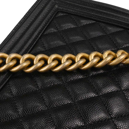 Boy Chanel Black Caviar Skin Medium Chain Shoulder Bag