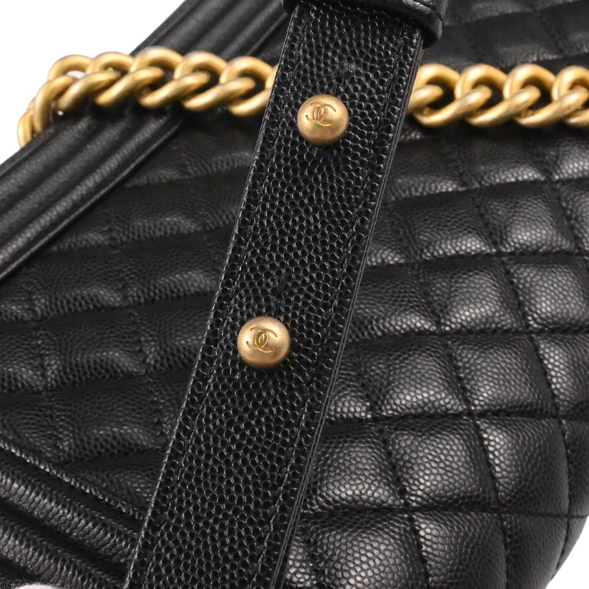 Boy Chanel Black Caviar Skin Medium Chain Shoulder Bag