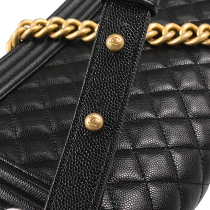 Boy Chanel Black Caviar Skin Medium Chain Shoulder Bag