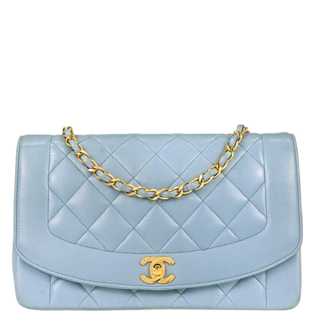 Chanel 1991-1994 Light Blue Lambskin Medium Diana Shoulder Bag