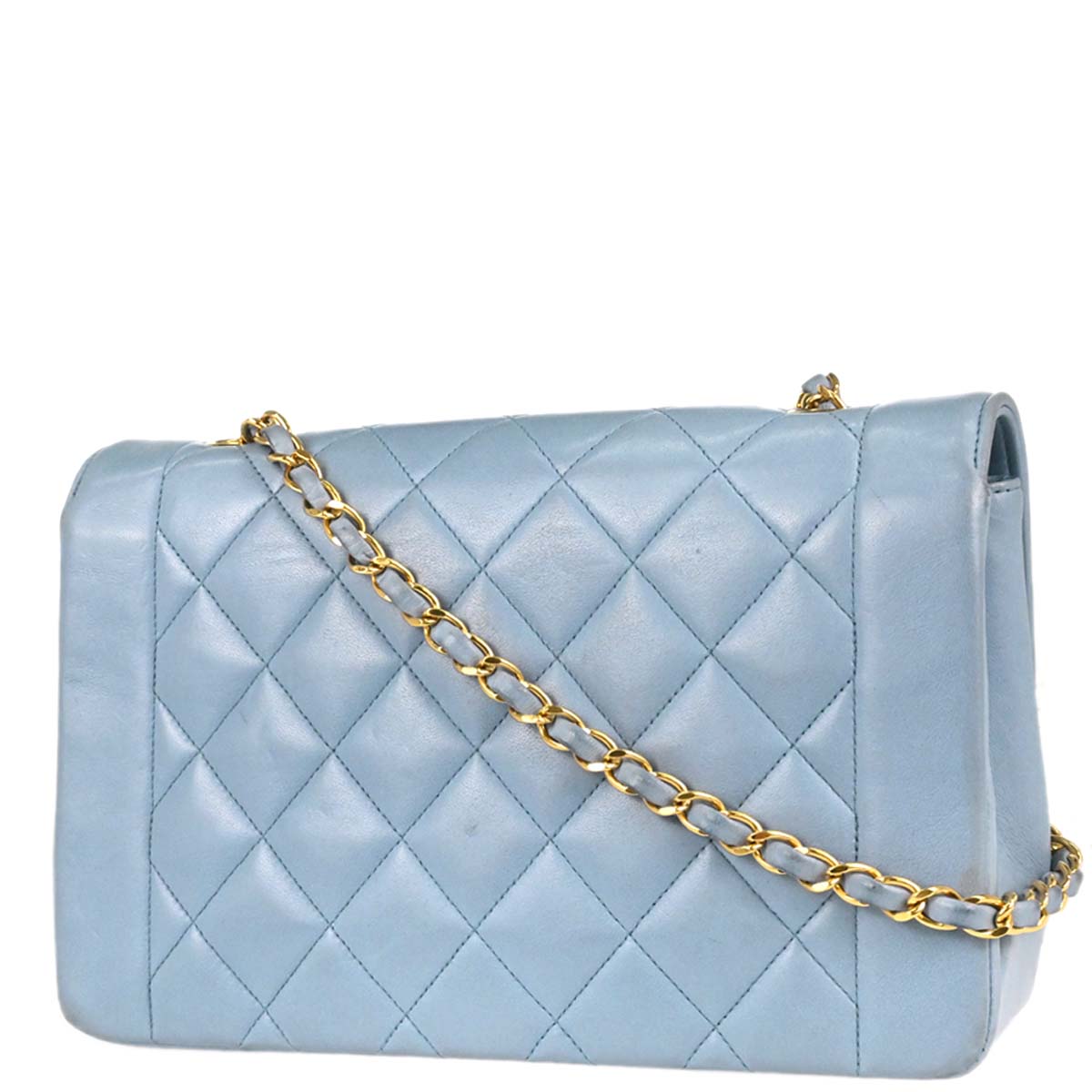 Chanel 1991-1994 Light Blue Lambskin Medium Diana Shoulder Bag