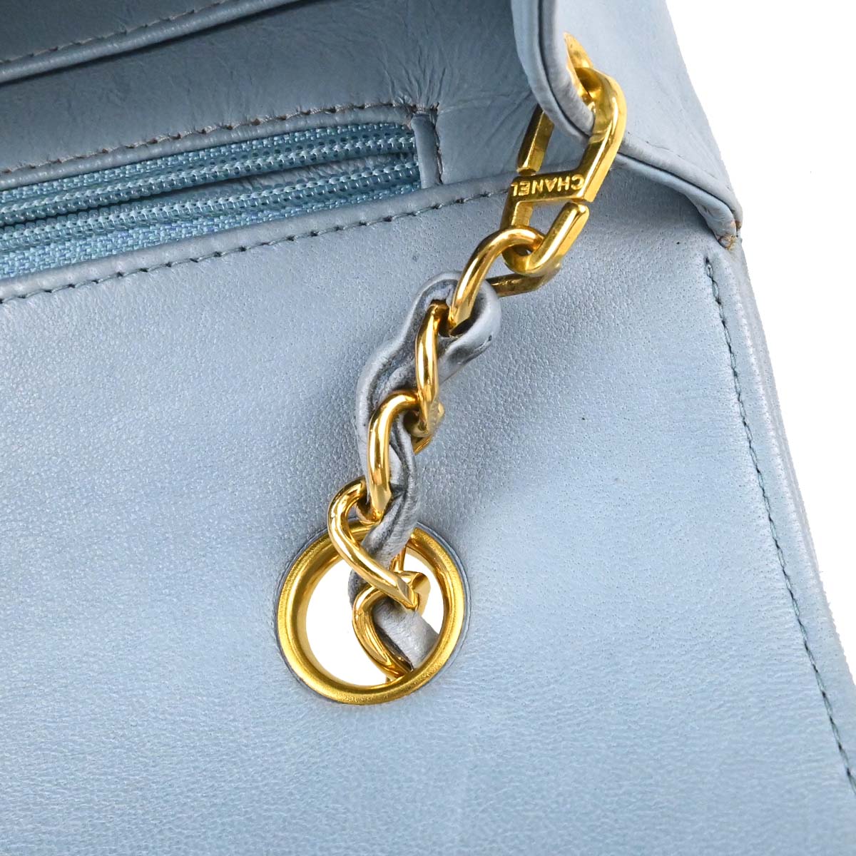 Chanel 1991-1994 Light Blue Lambskin Medium Diana Shoulder Bag