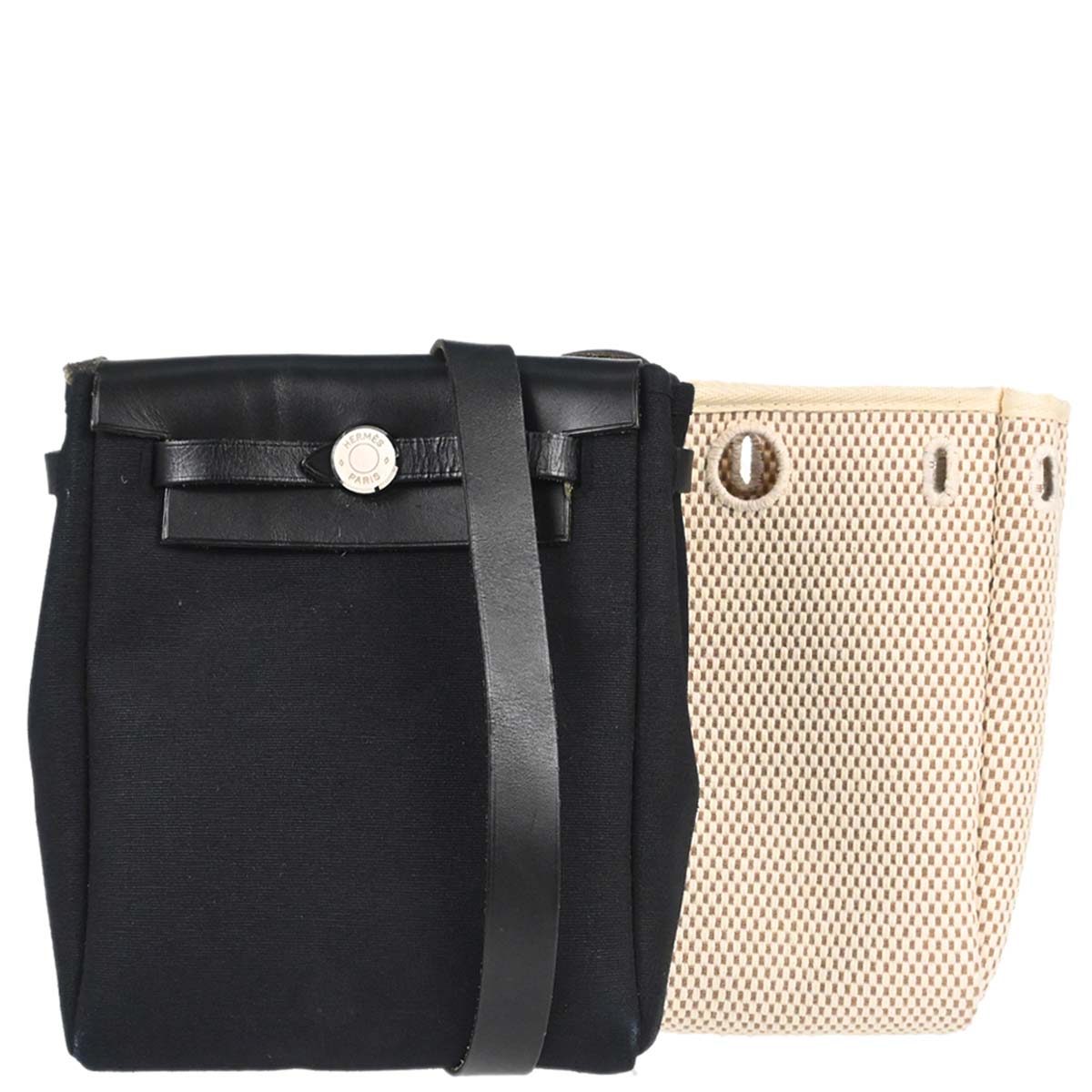 Hermes Black Natural Toile Officier GM Herbag TPM 2 in 1 Shoulder Bag
