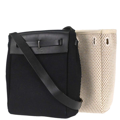 Hermes Black Natural Toile Officier GM Herbag TPM 2 in 1 Shoulder Bag