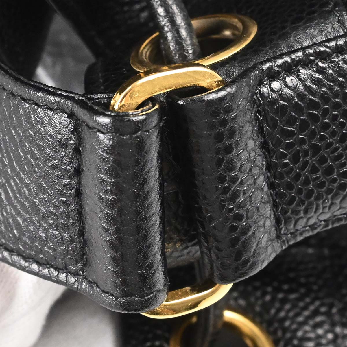 Chanel 1996-1997 Black Caviar Skin Triple CC Drawstring Shoulder Bag