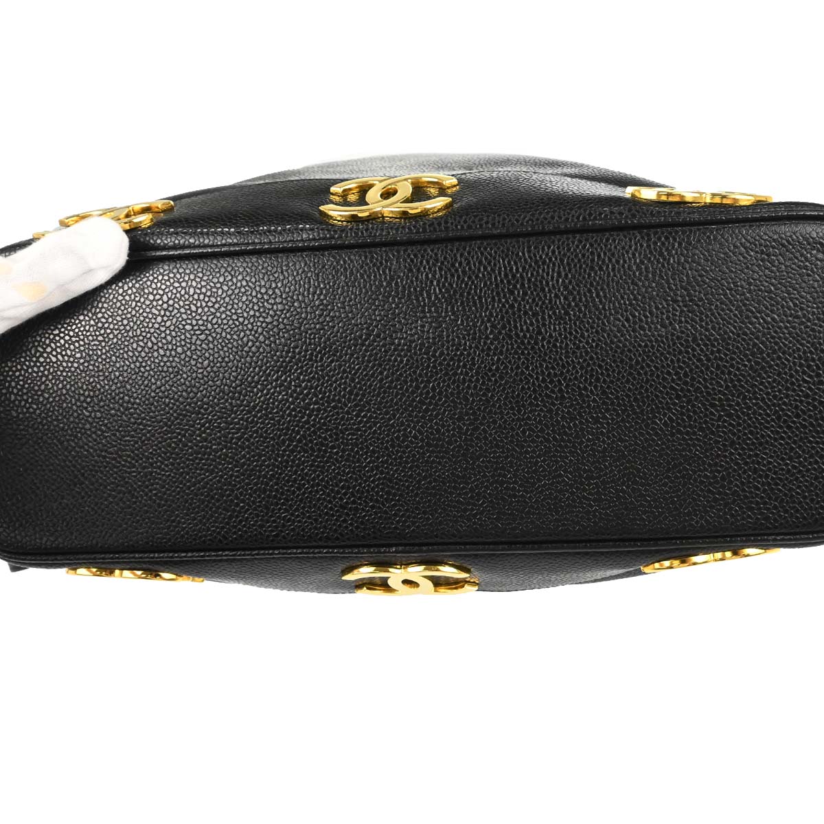 Chanel 1996-1997 Black Caviar Skin Triple CC Drawstring Shoulder Bag