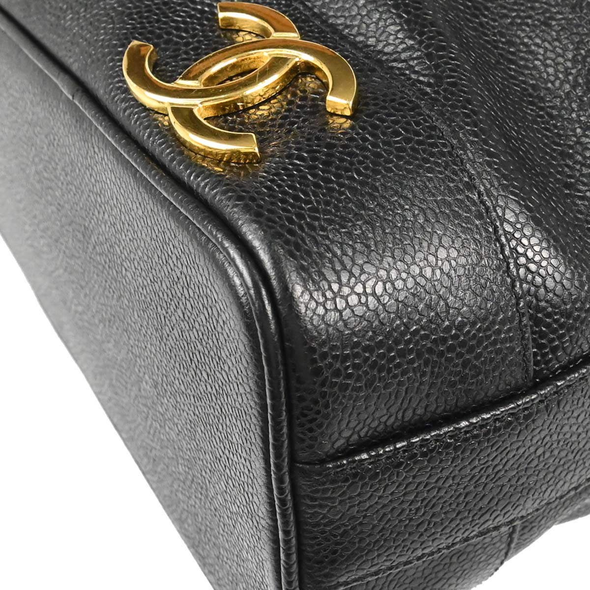 Chanel 1996-1997 Black Caviar Skin Triple CC Drawstring Shoulder Bag
