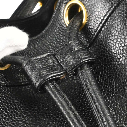 Chanel 1996-1997 Black Caviar Skin Triple CC Drawstring Shoulder Bag