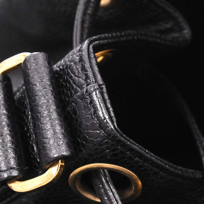 Chanel 1996-1997 Black Caviar Skin Triple CC Drawstring Shoulder Bag