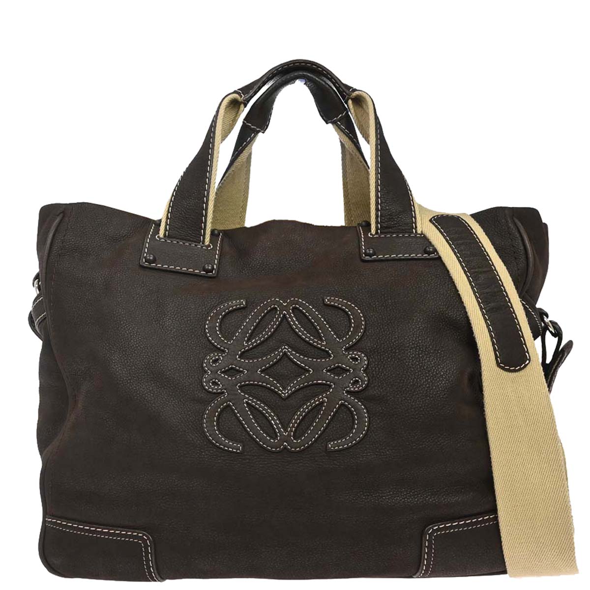 Loewe * Brown Leather Anagram 2way Shoulder Tote Bag