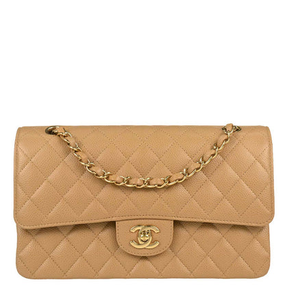 Chanel 2005-2006 Beige Caviar Skin Medium Classic Double Flap Shoulder Bag